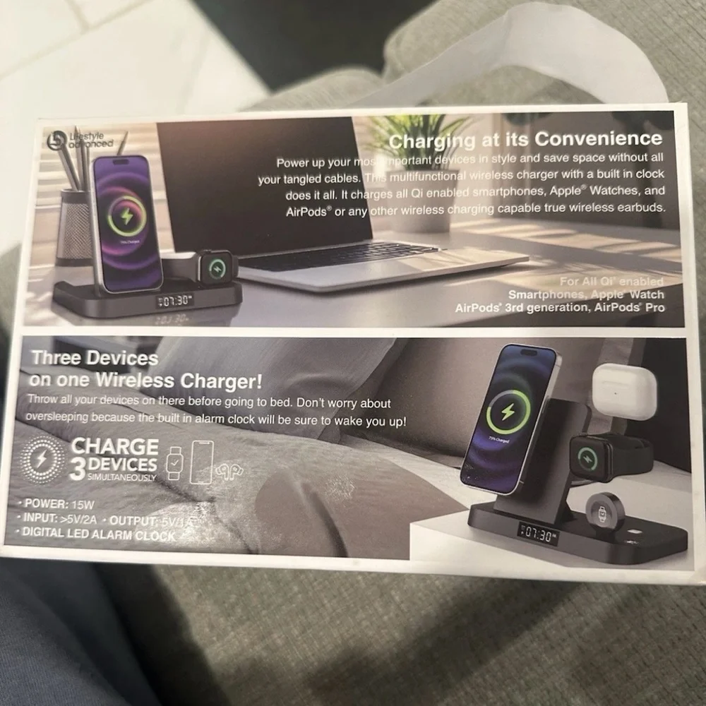 4 In 1 Wireless Charging Station with Digital Alarm Clock Lifestyle Advanced NEW